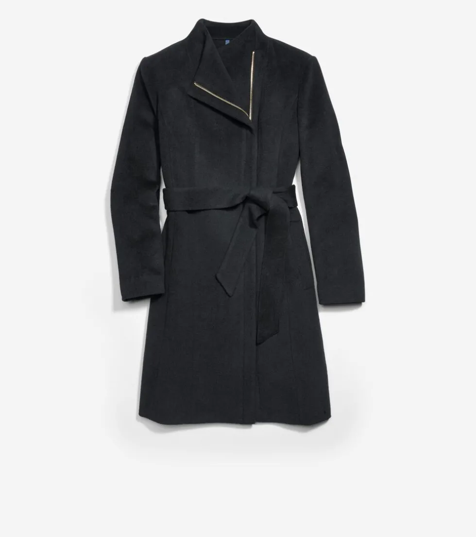 moulded_collar_slick_wool_belted_coat_2.webp Cole Haan Outerwear | Wool Coats*Moulded Collar Slick Wool Belted Coat Black