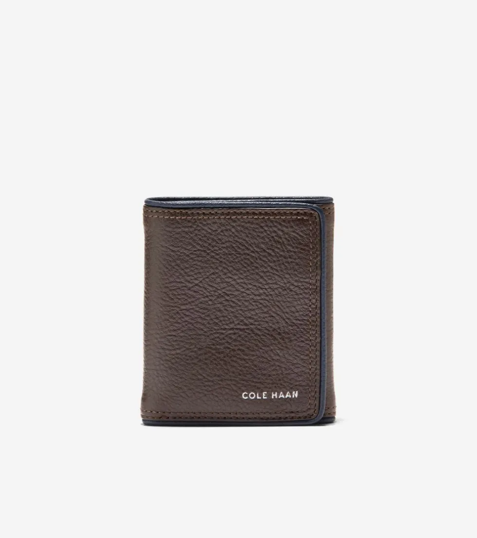 Cole Haan Wallets*Trifold Colored Edge Brown-Navy