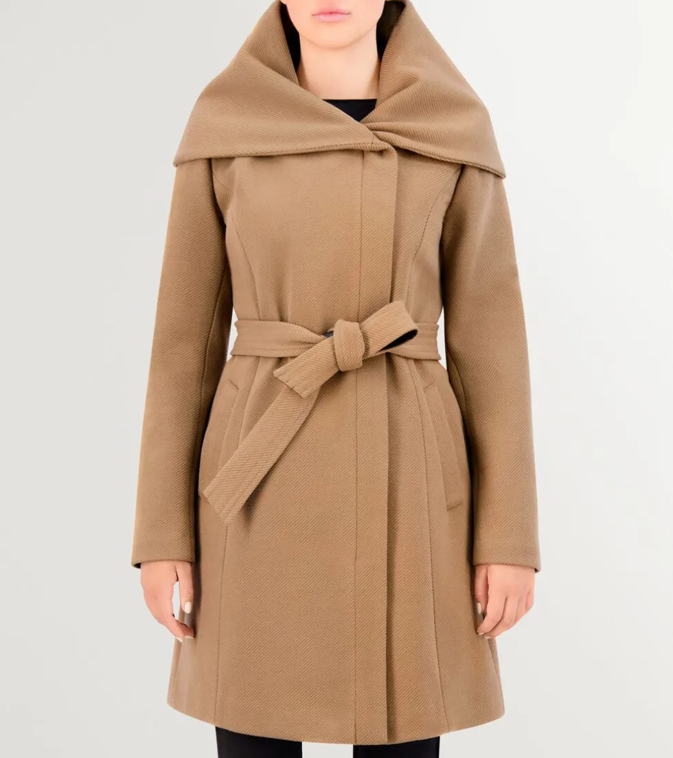 Cole Haan Wool Coats | Trench Coats*Women's Belted Asymmetrical Zip Front Twill Coat Beige