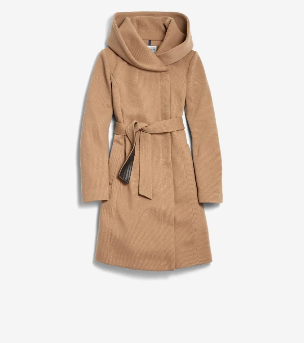 Cole Haan Wool Coats | Trench Coats*Women's Belted Asymmetrical Zip Front Twill Coat Beige
