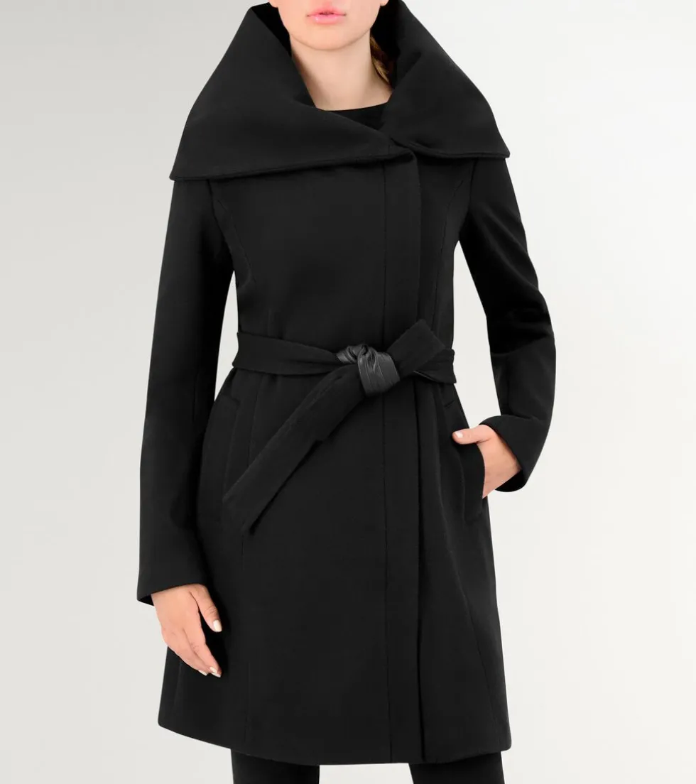 Cole Haan Wool Coats | Trench Coats*Women's Belted Aysmmetrical Zip Front Twill Coat Black