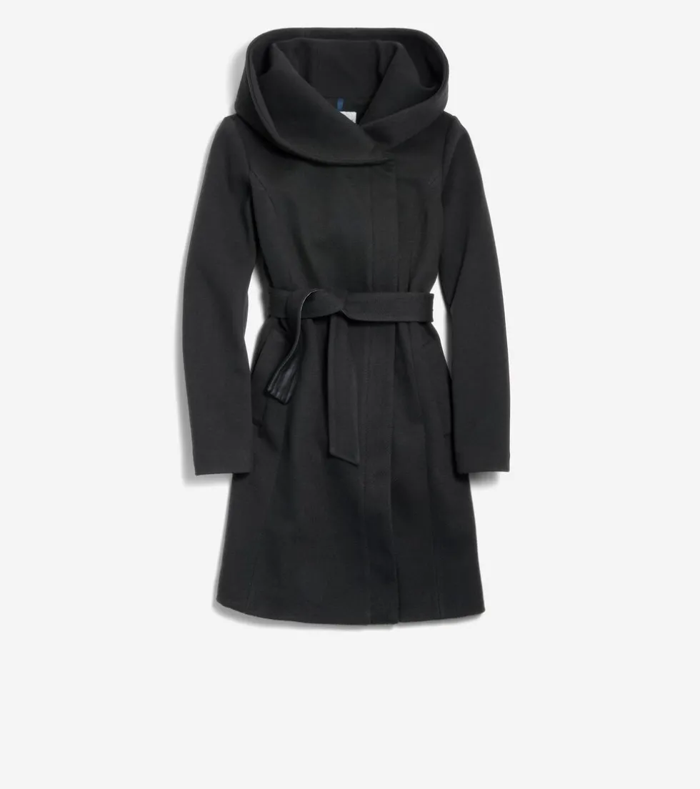 Cole Haan Wool Coats | Trench Coats*Women's Belted Aysmmetrical Zip Front Twill Coat Black