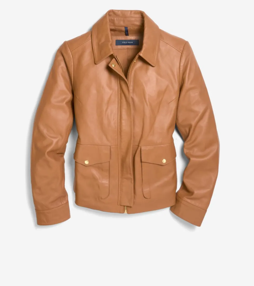 womens_shirt_collar_trucker_jacket_2.webp Cole Haan Leather & Suede Jackets | Outerwear*Women's Shirt Collar Trucker Jacket Hazelnut