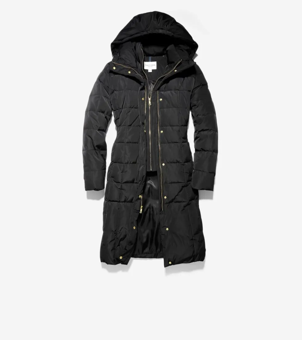 womens_signature_quot_taffeta_down_coat_with_hood_2.webp Cole Haan Outerwear | Puffer Jackets*Women's Signature 40" Taffeta Down Coat with Hood Black