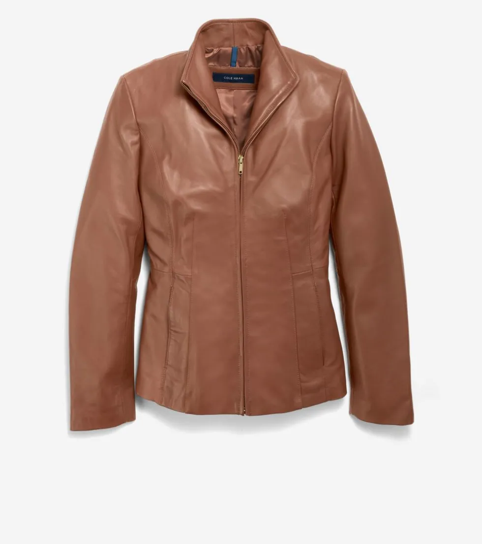 womens_wing_collar_leather_jacket_2.webp Cole Haan Leather & Suede Jackets | Outerwear*Women's Wing Collar Leather Jacket Hickory